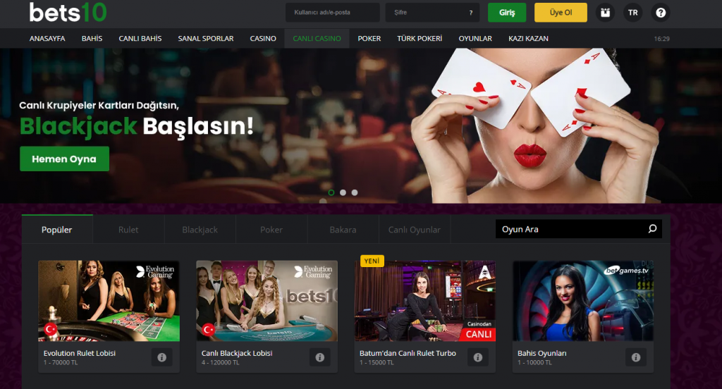 Bets10 Casino Rulet ve Blackjack Oyna