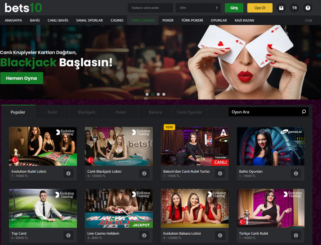 Bets10’da Canlı Casino – Online Blackjack oyna ve İzle